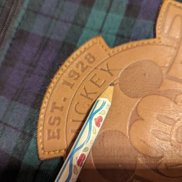 Vintage 90's Disney Mickey Mouse Plaid Tartan Backpack 90’s Leather Drawstring - Picture 6 of 11